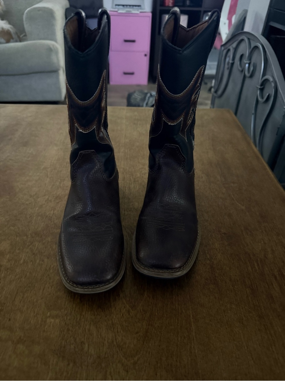 Kids Brown Leather Western Boots - Classic Cowboy Style - Picture 5 of 6